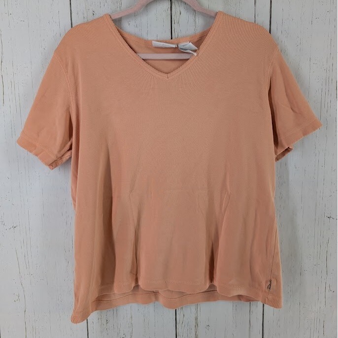 Liz Claiborne Size Large Orange V Neck Casual Short Sleeve Womens Top